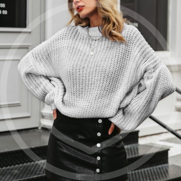 Sweaters - Loose fit oversized chunky knit sweater - GREY